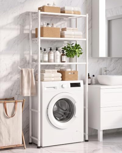 Over Toilet Storage Rack 3 Tier Metal Bathroom Organizer - White / 61" H