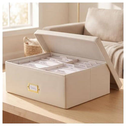 INMAKER Ivory White PU Leather 4x6 Photo Storage Box - Elegant Organizer