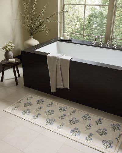 Loloi Chris Loves Julia Clove Ivory & Light Blue Bath Mat 1'10" x 5' - Rectangular