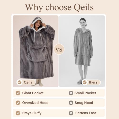 Charcoal Grey Adult Blanket Hoodie Sherpa Sweatshirt - Oversized Cozy Wearable Blanket