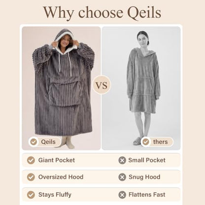 Charcoal Grey Adult Blanket Hoodie Sherpa Sweatshirt - Oversized Cozy Wearable Blanket