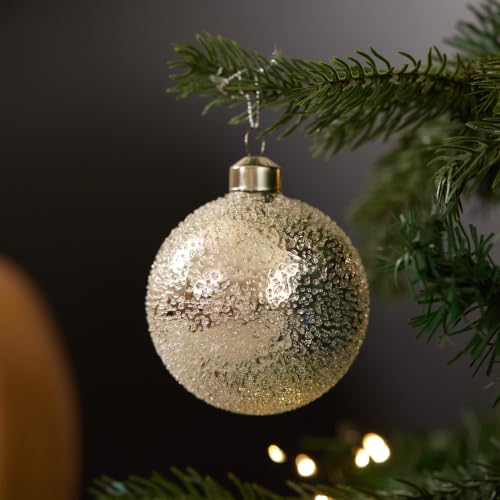 Glass Christmas Ball Ornaments Set of 9 - White, Grey, Gold, Sparkling Textured Decor