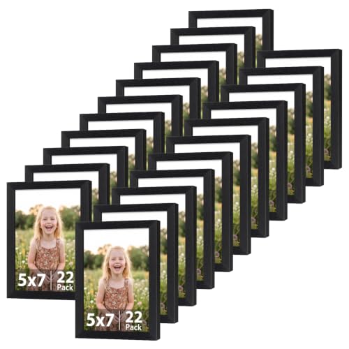 Black 5x7 Picture Frame Set of 22 - MDF Wood Wall & Table Display