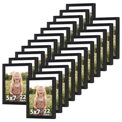 Black 5x7 Picture Frame Set of 22 - MDF Wood Wall & Table Display