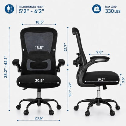 Ergonomic Office Chair with Lumbar Support for Lower Back Relief, Supports 330 lbs