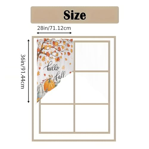 Pumpkin Fall Maple Leaves Swag Valance Curtains for Kitchen & Bedroom - 2 Panels 56W x 36L, Pumpkin04 Variation