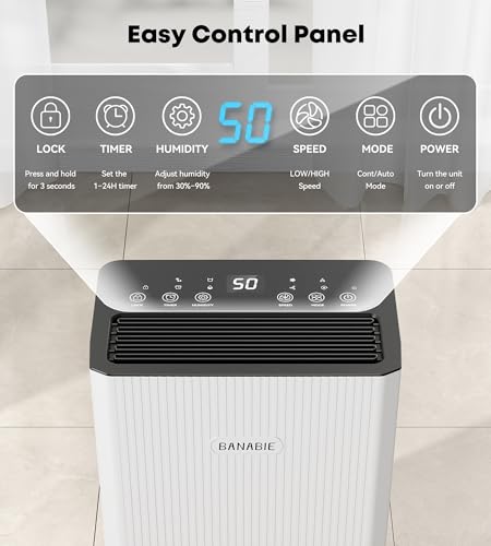 White 32 Pints Dehumidifier for Basement 2500 Sq.Ft - BANABIE