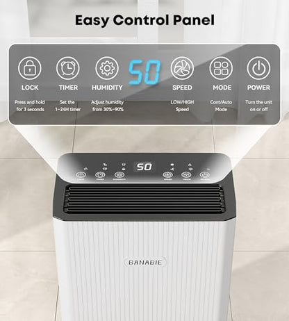 White 32 Pints Dehumidifier for Basement 2500 Sq.Ft - BANABIE