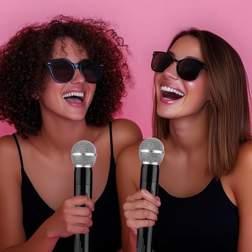 Facmogu 2 Pack Fake Microphone Props - Black Halloween Stage Mic Set