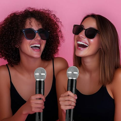 Facmogu 2 Pack Fake Microphone Props - Black Halloween Stage Mic Set