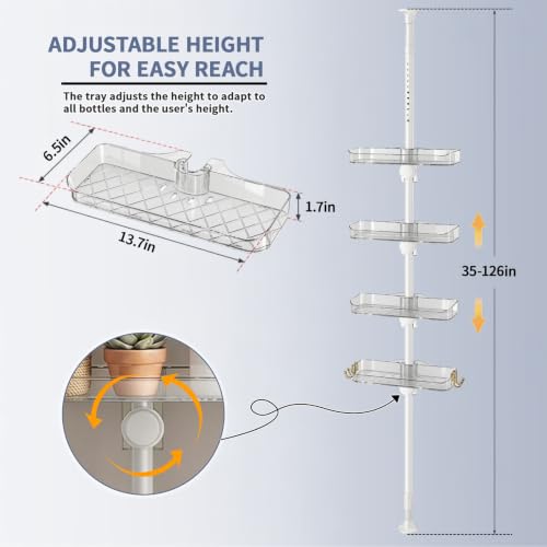 White 4-Tier Shower Caddy Tension Pole Bathroom Wall Organizer
