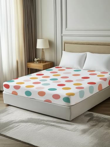 Full Size Flat Sheet - Colorful Polka Dot Microfiber Bedding, Watercolor Dots, Breathable & Easy Care - Terracotta / Full