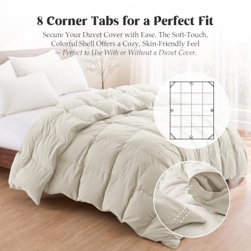 Queen Size Light Khaki Goose Feather Fiber Comforter - Fluffy Duvet Insert