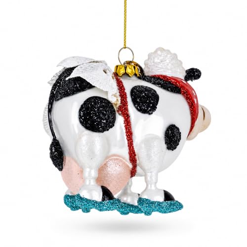 Cow Glass Christmas Ornament with Sporting Wings Handcrafted Holiday Decor