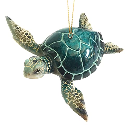 Sea Turtle Christmas Ornament Set - Blue & Green Coastal Holiday Decor