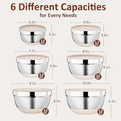 Khaki 9 Pack Mixing Bowls with Airtight Lids & Grater Attachments