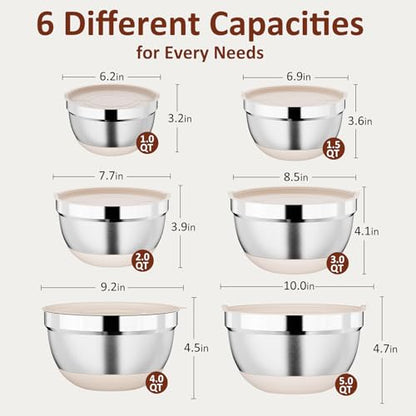 Khaki 9 Pack Mixing Bowls with Airtight Lids & Grater Attachments