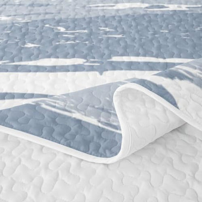 King Blue Grey Striped Quilt Set with Pillowcases - Modern Bedding, Grey Blue Variation