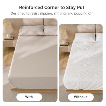 Bedsure Beige Queen Deep Pocket Bed Sheets for 18-Inch Mattresses - Stay Put Fit