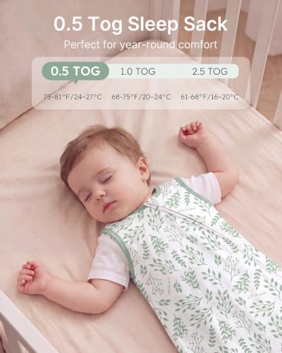 Yoofoss Organic Cotton Baby Sleep Sack 24-36 Months 0.5 TOG Green Banana Leaf XX-Large