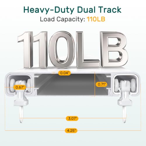 Heavy Duty Ceiling Curtain Track 15ft White - Double Track System for Quiet, Secure Drapes