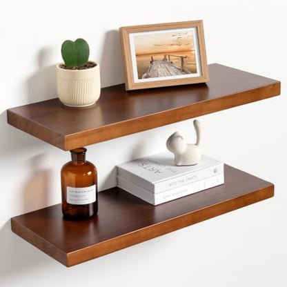 Dark Walnut 24 Inch Solid Pine Floating Shelves Set of 2 Wall Storage