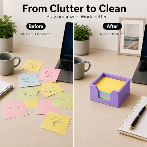 Purple 3D Printed Sticky Note Holder for 3x3 Notes Desk Organizer