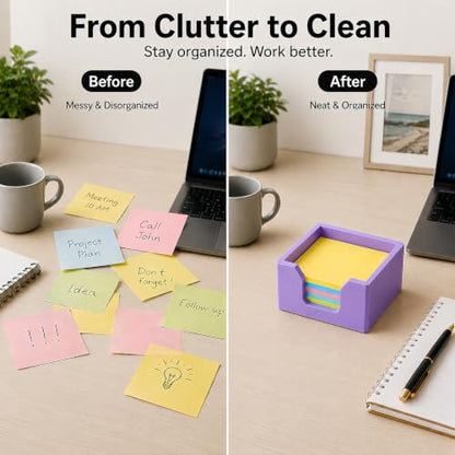 Purple 3D Printed Sticky Note Holder for 3x3 Notes Desk Organizer