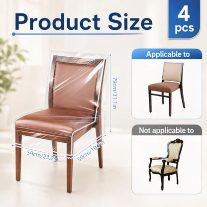4-Pack Clear Plastic Dining Chair Covers Waterproof Seat Protectors