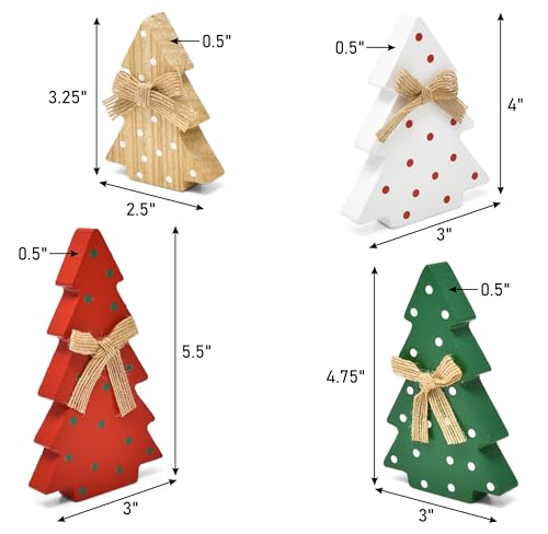 Set of 4 Wooden Christmas Tree Decorations - Holiday Centerpiece