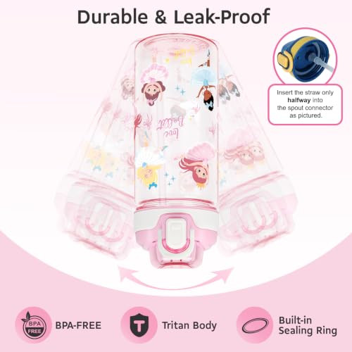 Kids Water Bottle for School & Travel - Pink Ballet, 16oz BPA-Free