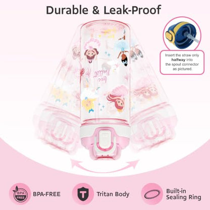 Kids Water Bottle for School & Travel - Pink Ballet, 16oz BPA-Free