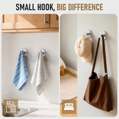 Suction Cup Shower Hooks - Silver 2 Pack No Drill Bathroom Towel & Robe Hangers