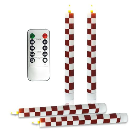 Red Chessboard Flameless Candles 10 Inch Set of 4 with Remote - Art Print