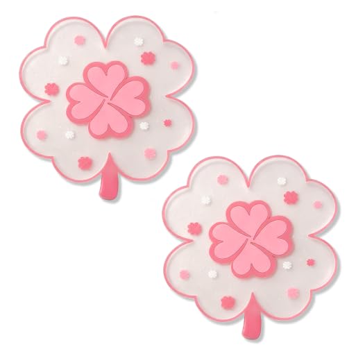 Pink Clover Coasters Set of 2 - Kawaii Desk Accessories for Office & Home