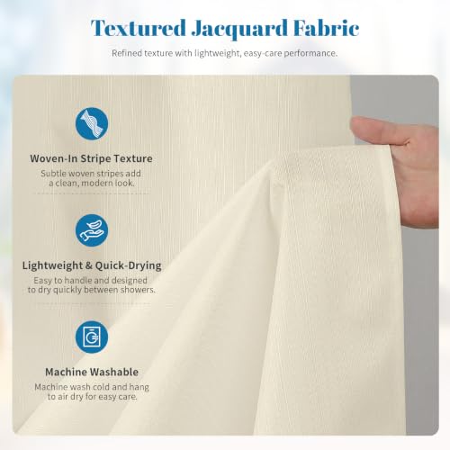 2-in-1 Waterproof Textured Fabric Shower Curtain - Cream, 72x72 Inches, Pack of 1