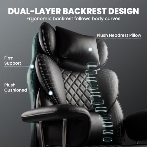 Big and Tall Gaming Chair with Footrest - Black, Reclining, Heavy Duty Support