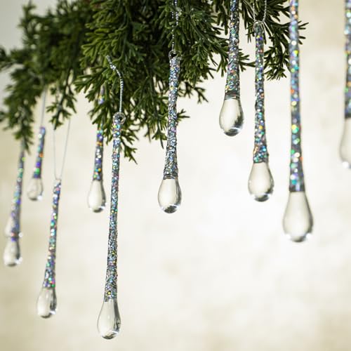 36 Clear Glass Teardrop Christmas Ornaments with Hanging Strings