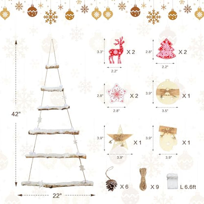 Large Snowy Birch Log Christmas Wall Tree with Lights & Accessories