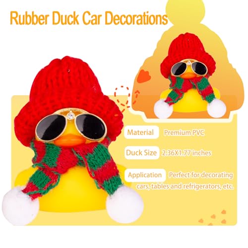 Rubber Duck Car Ornament with Red Hat & Scarf - Christmas Dashboard Decoration