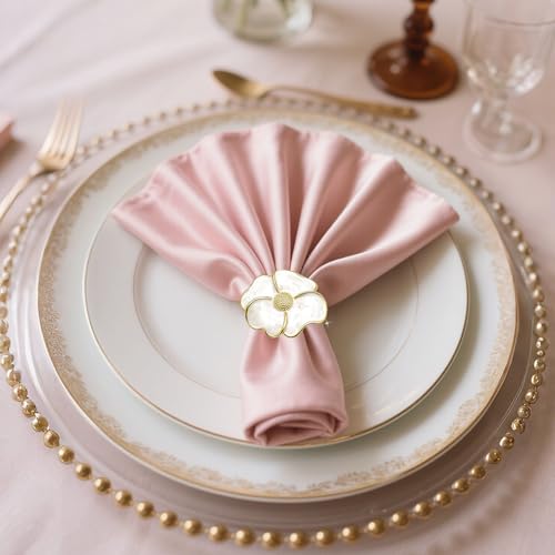 Camellia Flower Napkin Rings Set of 6 - White & Gold Elegant Table Decor