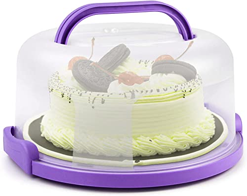 Zoofen Cake Carrier with Handle 10in Cake Stand Purple Cake Holder Cover Round Container for 10in or Less Size