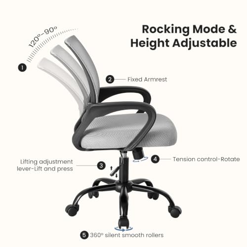 DUMOS Ergonomic Office Chair Grey 2 Pack - Mid-Back Lumbar Support