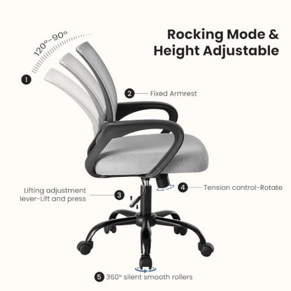 DUMOS Ergonomic Office Chair Grey 2 Pack - Mid-Back Lumbar Support