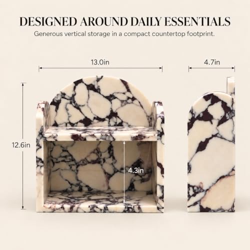 Natural Marble 2-Tier Bathroom Counter Organizer - Calacatta Viola Variation