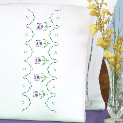 Cross-Stitch Tulips Pillowcases Set for Embroidery - Standard Size, Made in USA