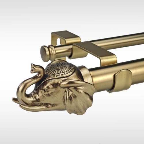 Warm Gold Double Curtain Rod - 36-72 Inch Adjustable Boho Finials
