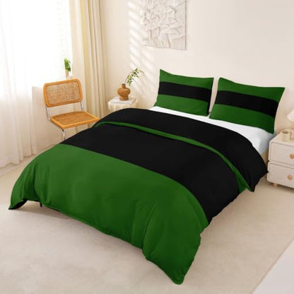 Green Black Duvet Cover Queen Size Bedding Set Stripes Geometric No Comforter Zipper Closure