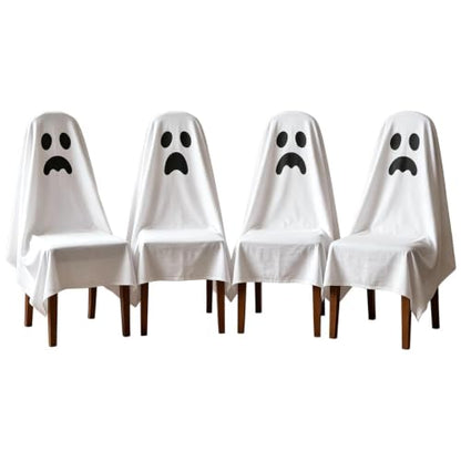 Halloween Ghost & Pumpkin Chair Covers Set - 4 Pieces, Festive Seat Wraps (Variation of Ghost)