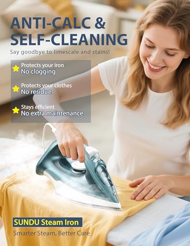 1500W Steam Iron with Ceramic Soleplate Auto-Off Safety & Large Water Tank